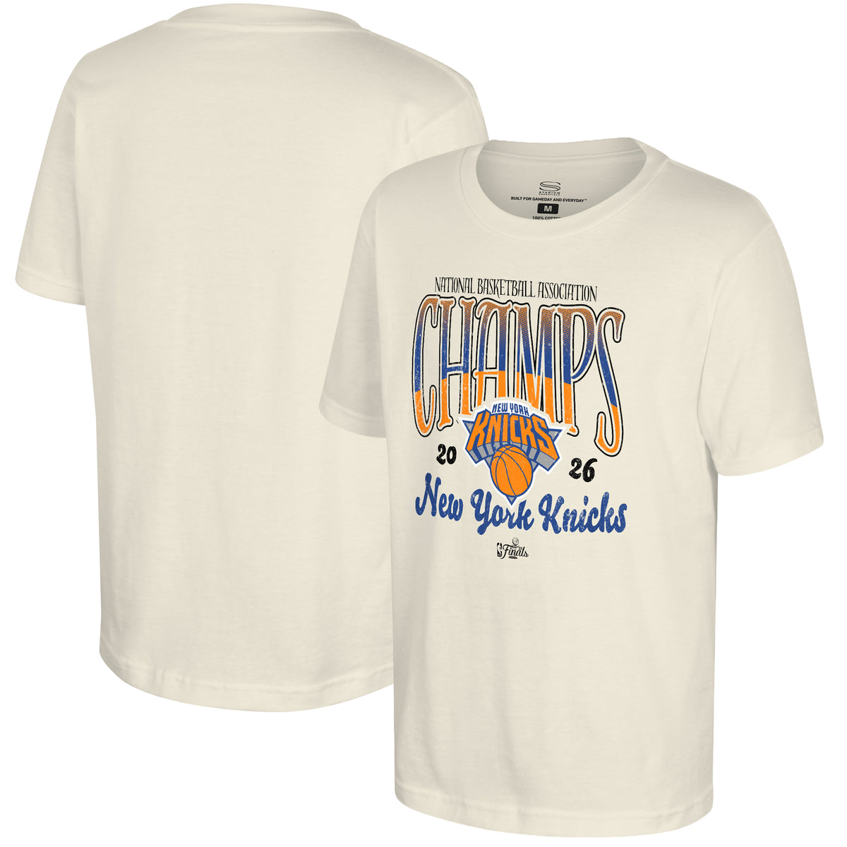 Youth Stadium Essentials Natural New York Knicks 2026 NBA Finals Champions Sky High T-Shirt