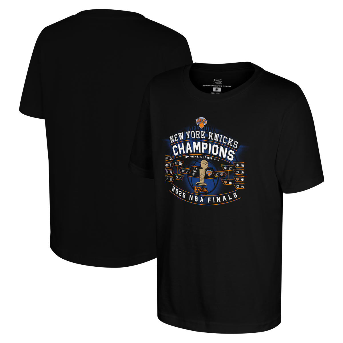 Youth Stadium Essentials Black New York Knicks 2026 NBA Finals Champions Bracket T-Shirt
