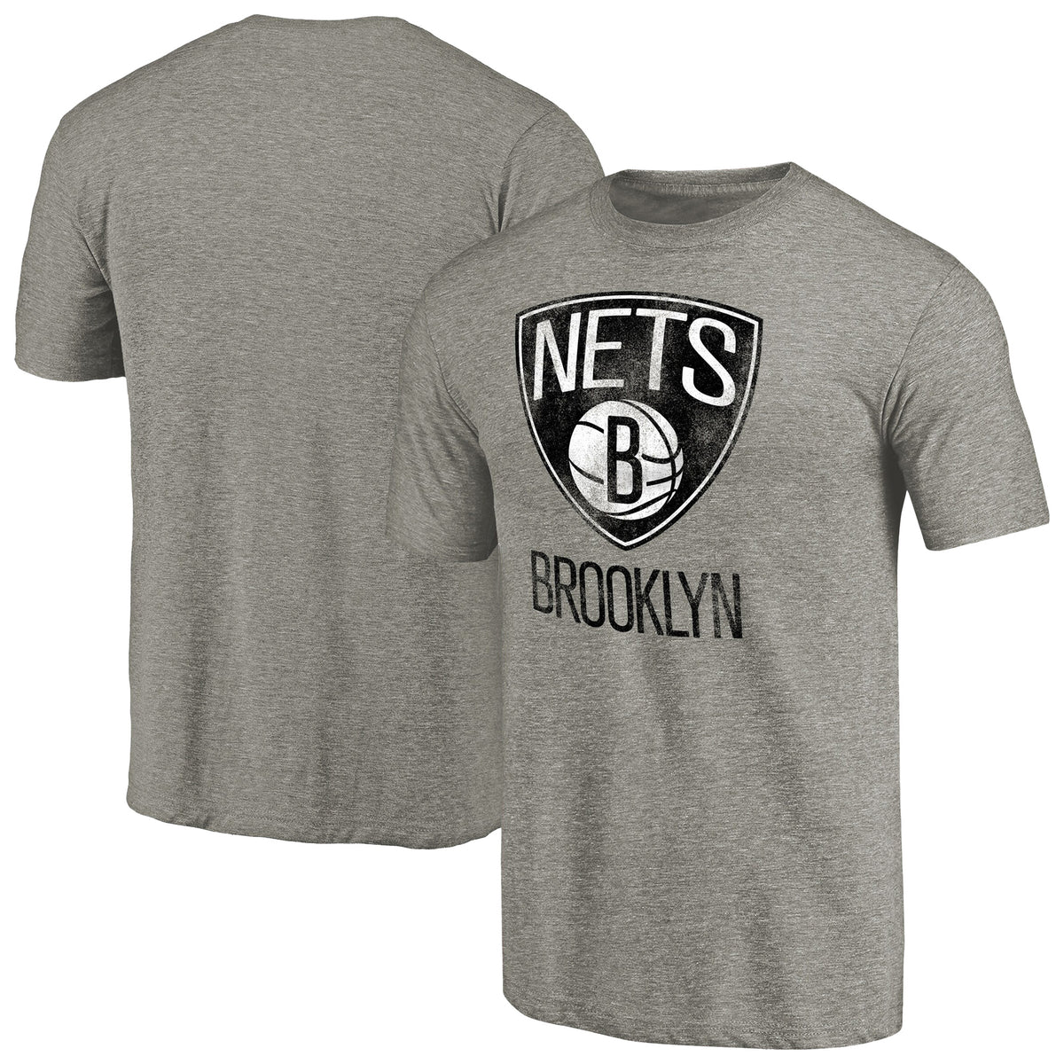 Men's Heather Gray Brooklyn Nets Distressed Team Logo Tri-Blend T-Shirt