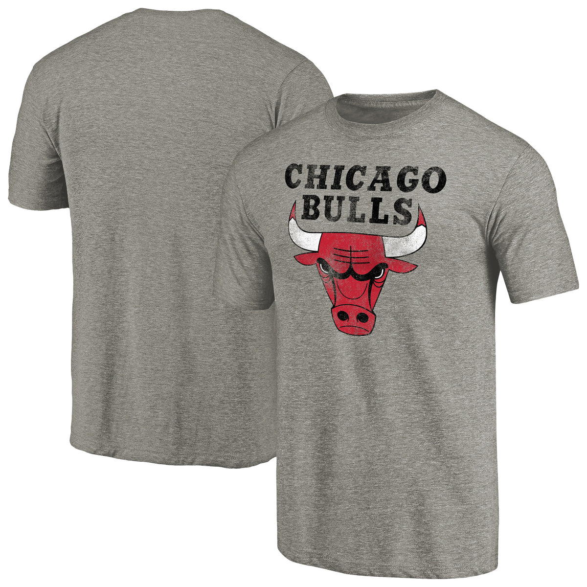 Men's Heather Gray Chicago Bulls Distressed Team Logo Tri-Blend T-Shirt