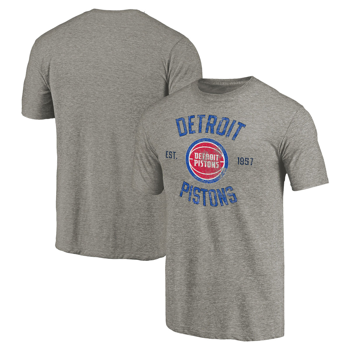 Men's Gray Detroit Pistons Team Heritage Tri-Blend T-Shirt