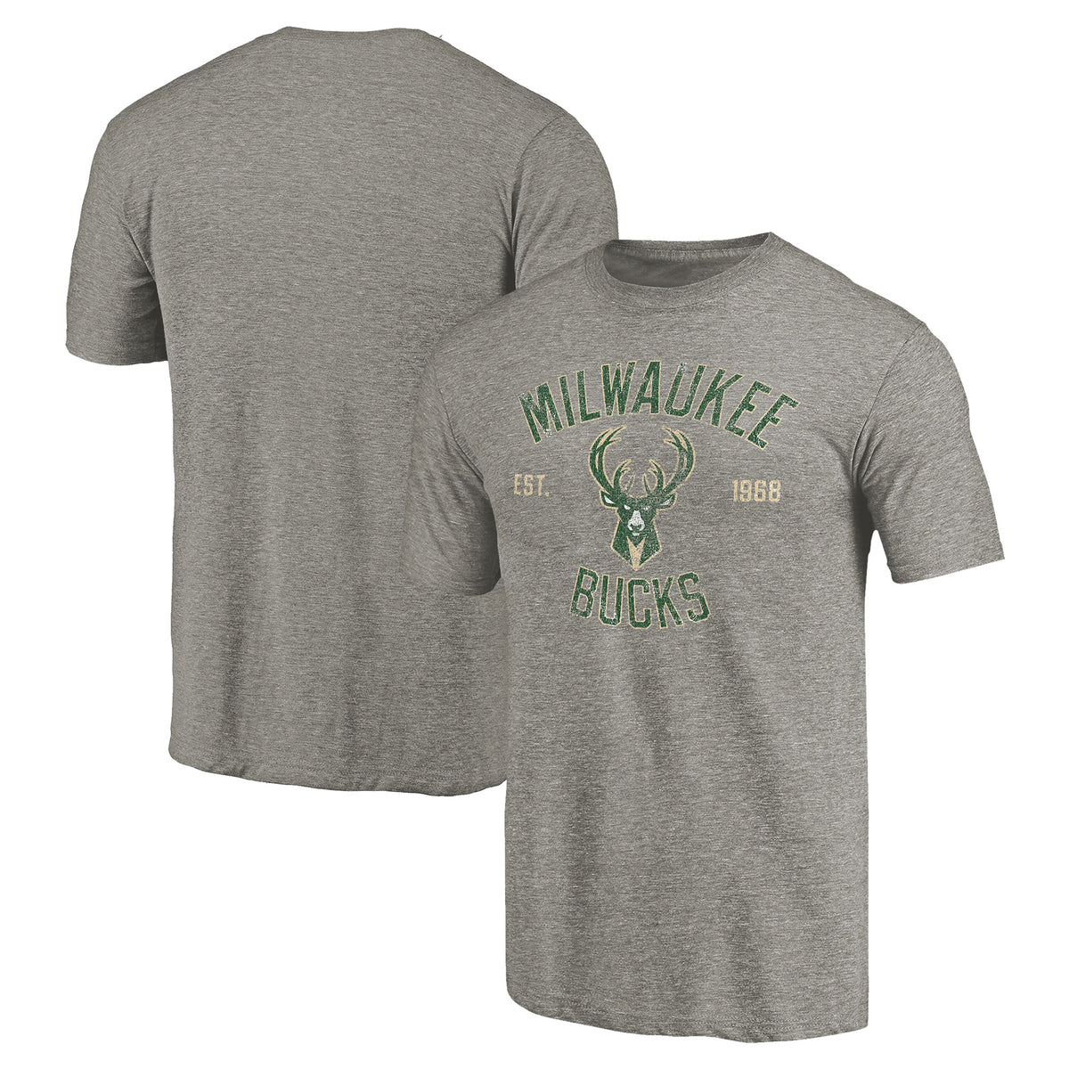 Men's Gray Milwaukee Bucks Team Heritage Tri-Blend T-Shirt
