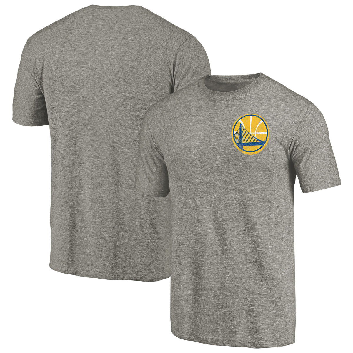 Men's Gray Golden State Warriors Primary Logo Left Chest Distressed Tri-Blend T-Shirt