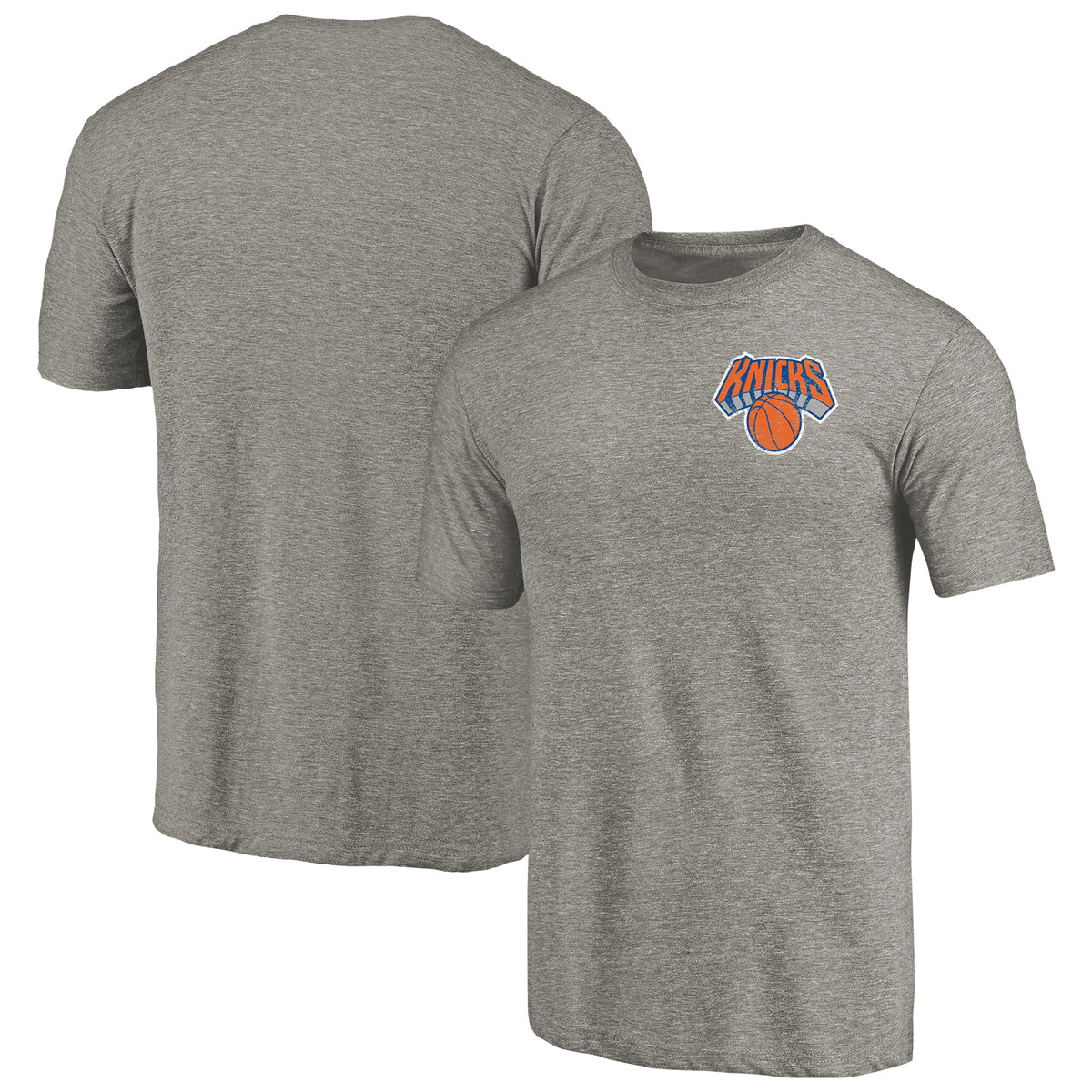 Men's Gray New York Knicks Primary Logo Left Chest Distressed Tri-Blend T-Shirt