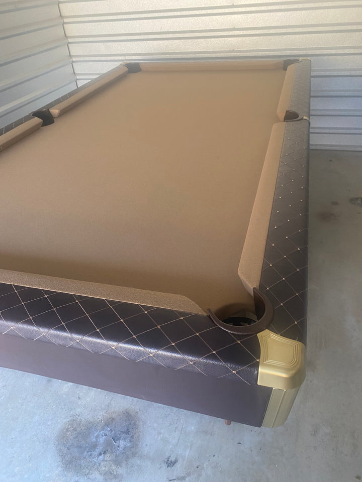 Custom Brown Leather Hawthorn Brunswick Pool Table