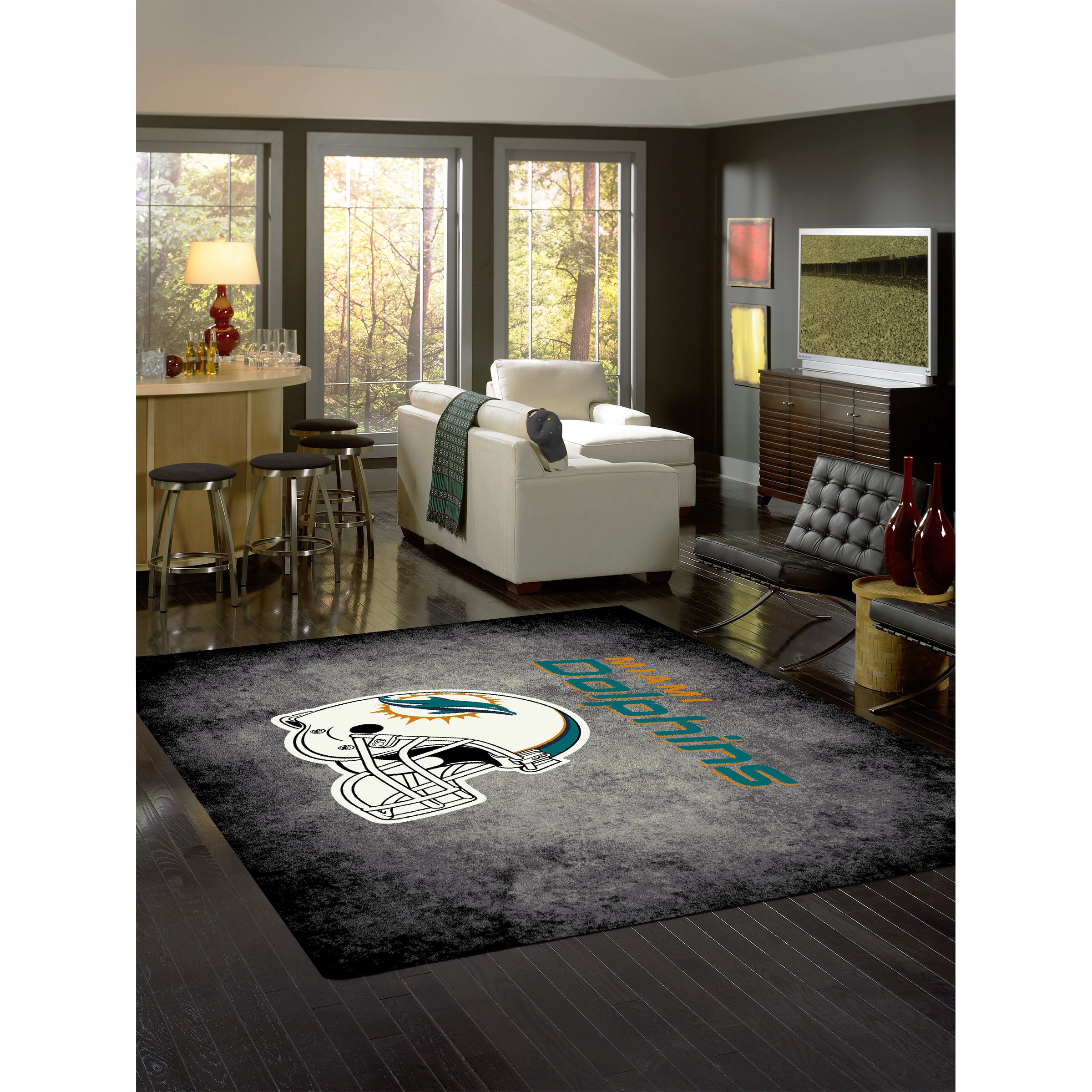 Miami Dolphins 8x11 Distressed Rug