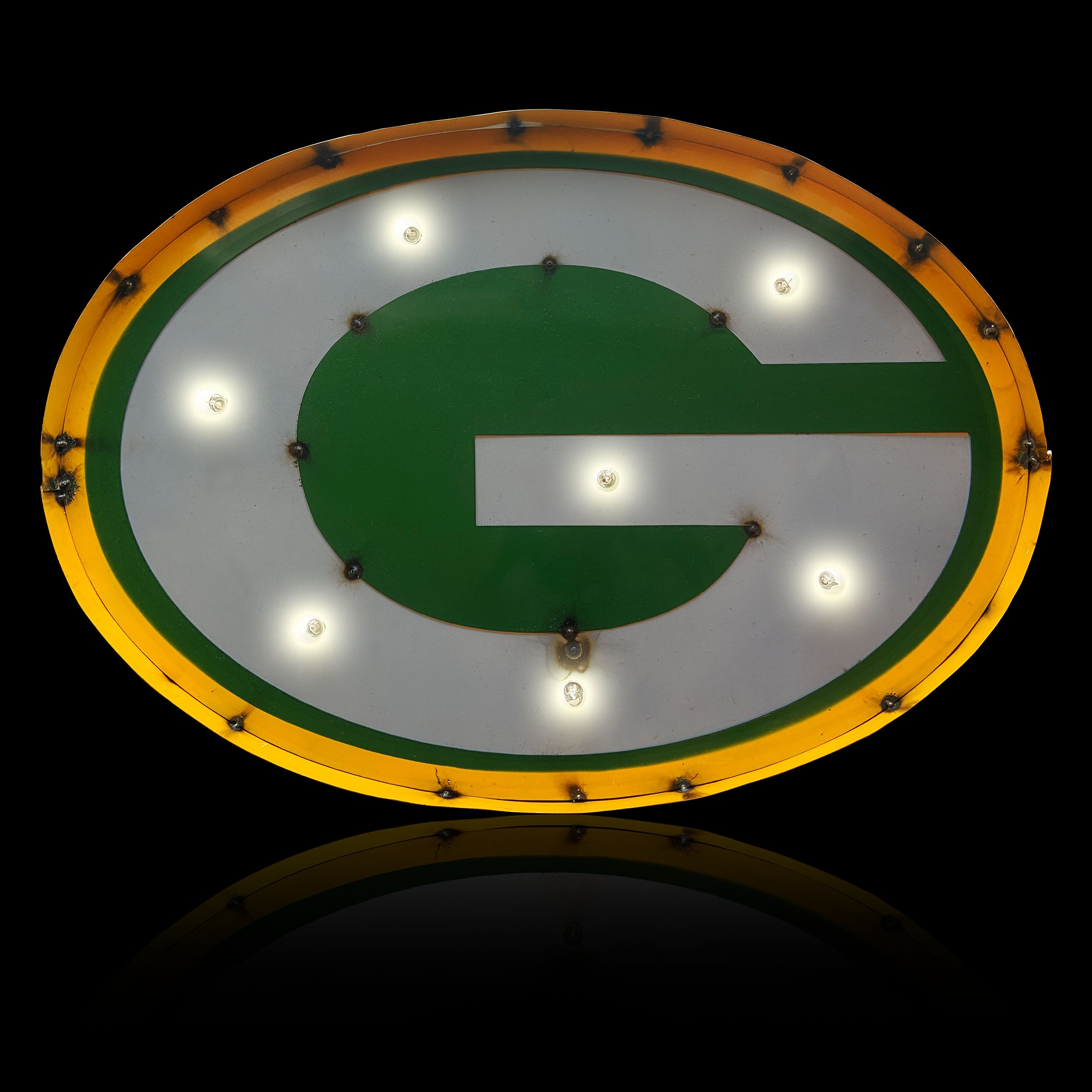 Green Bay Packers Logo Lighted Recycled Metal Sign