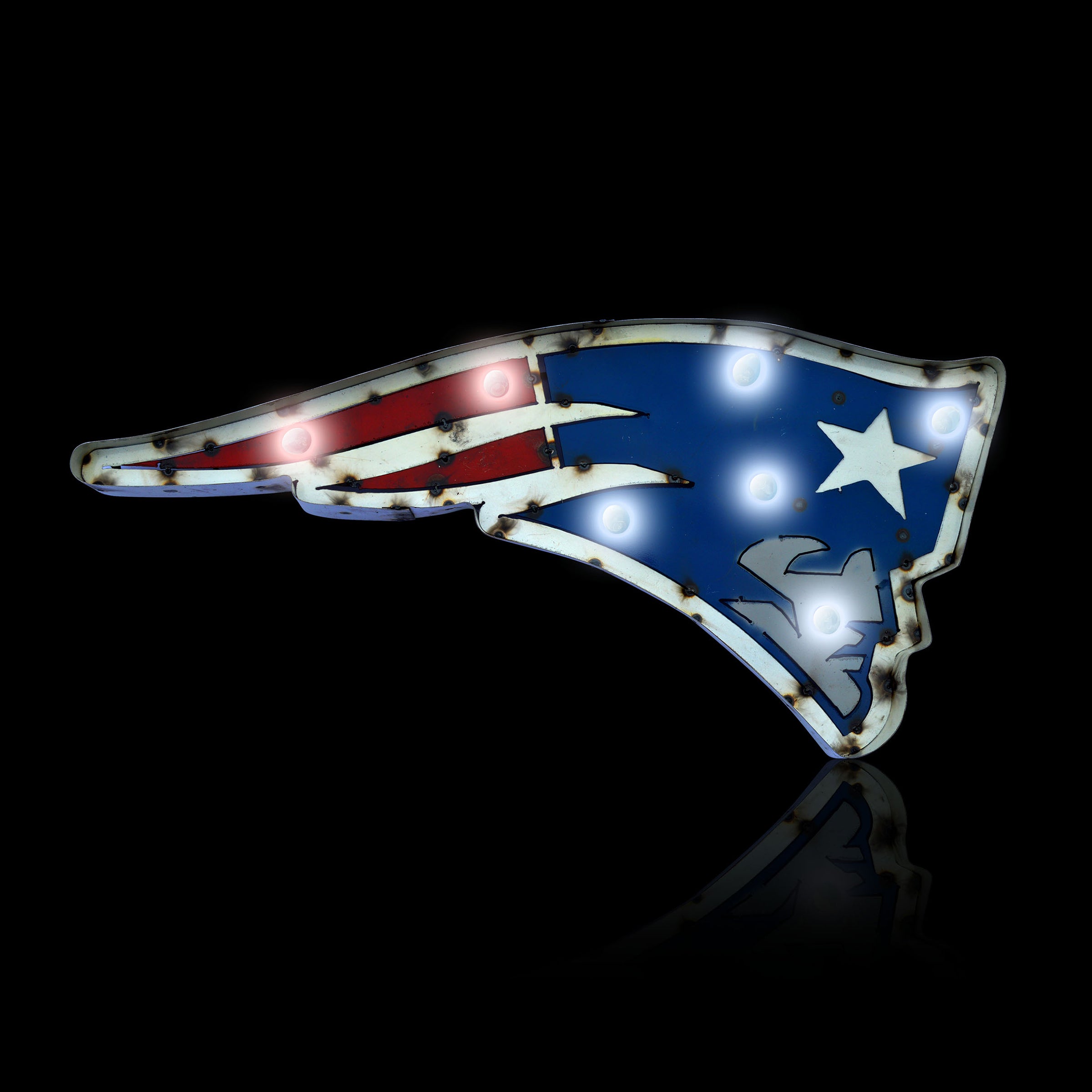 New England Patriots Logo Lighted Recycled Metal Sign