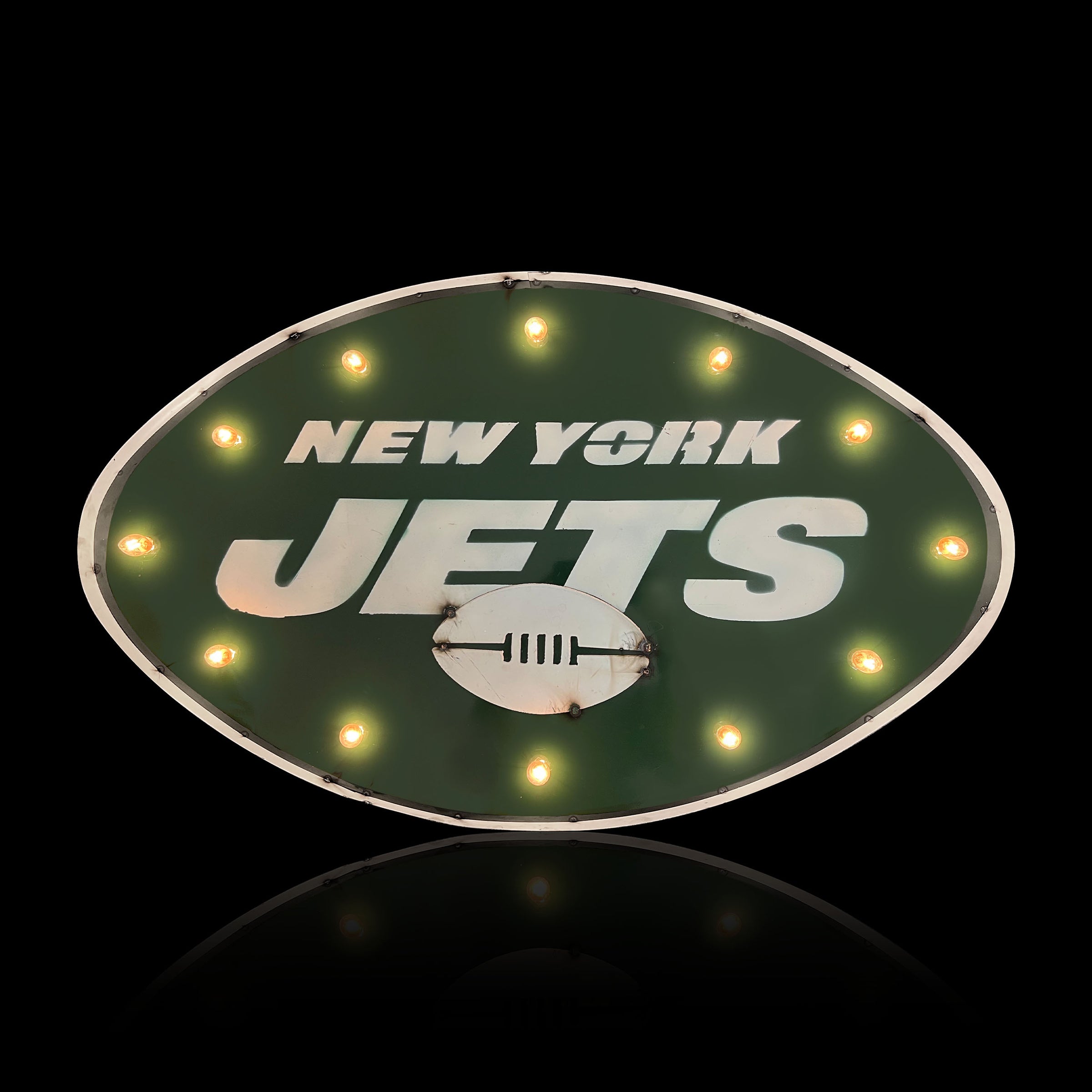 NY Jets Logo Lighted Recycled Metal Sign