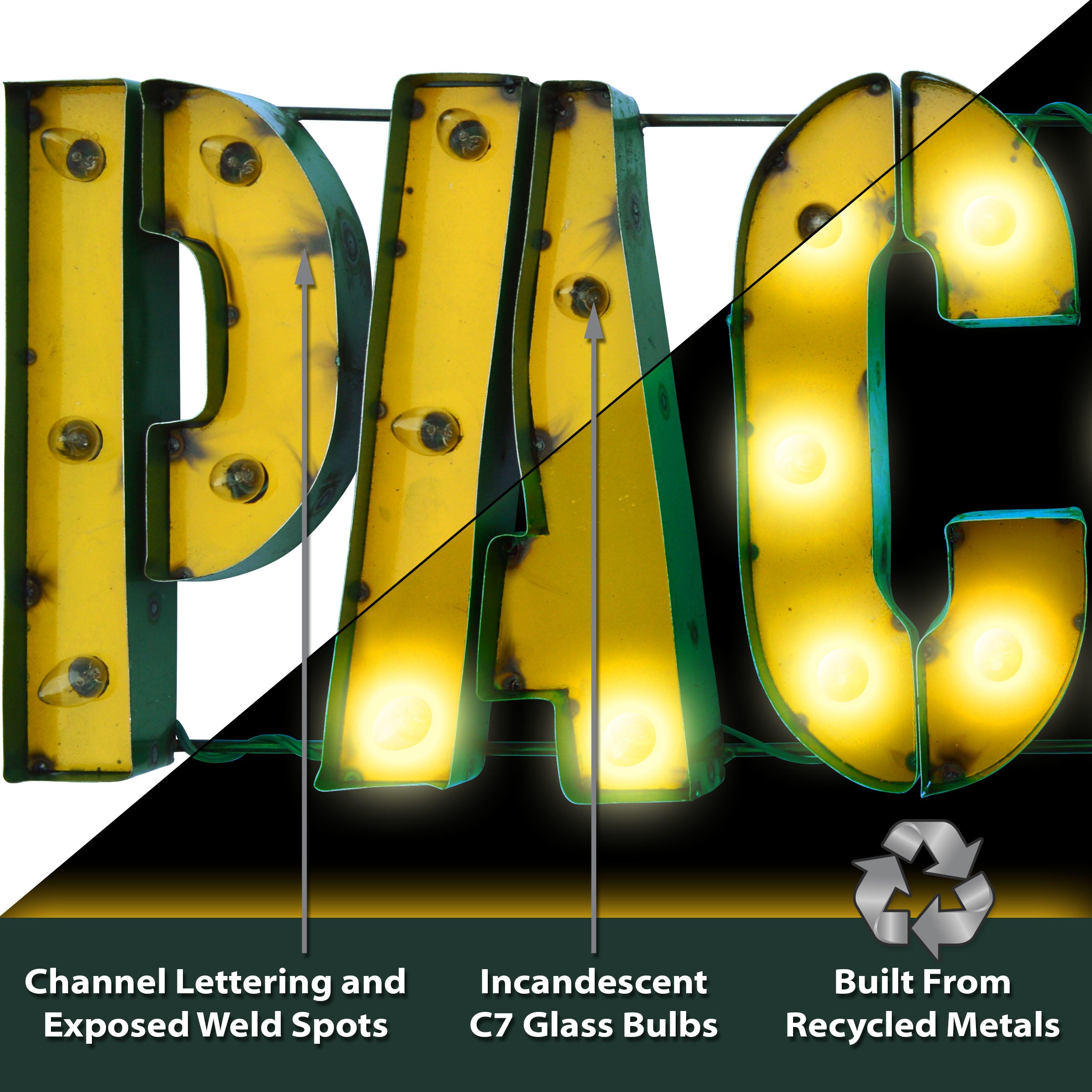 Green Bay Packers Lighted Recycled Metal Sign