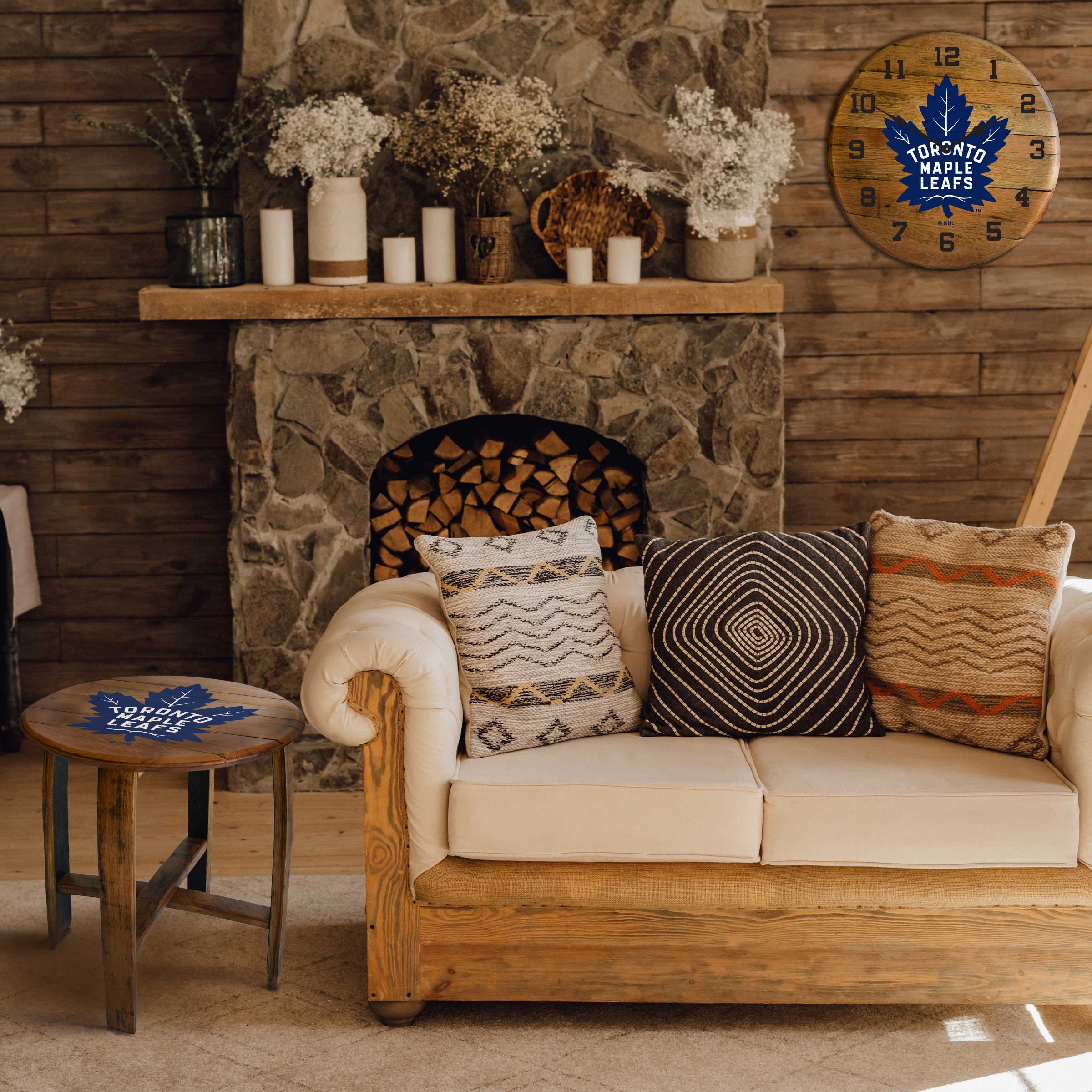 Toronto Maple Leafs Oak Barrel Table