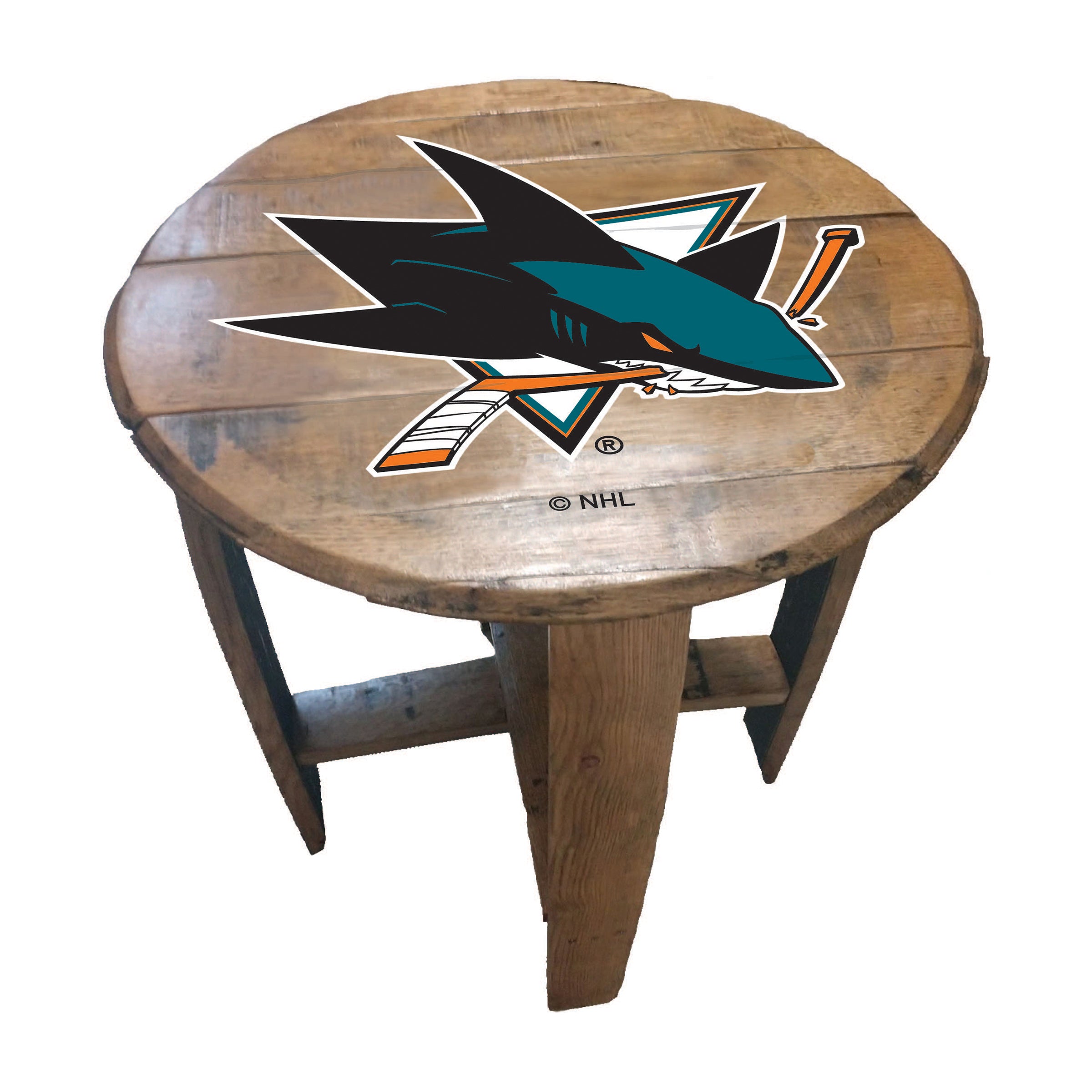 San Jose Sharks Oak Barrel Table