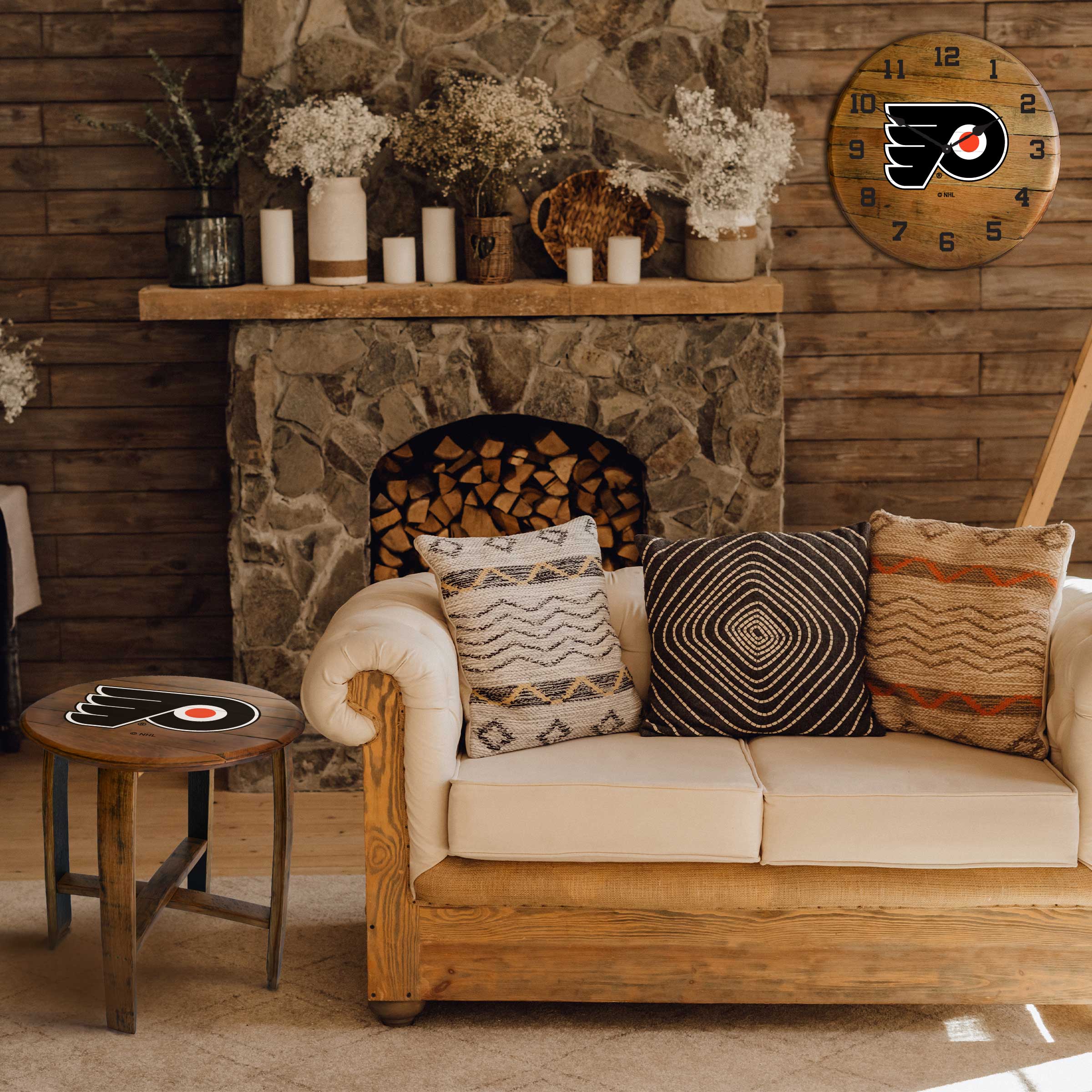 Philadelphia Flyers Oak Barrel Clock