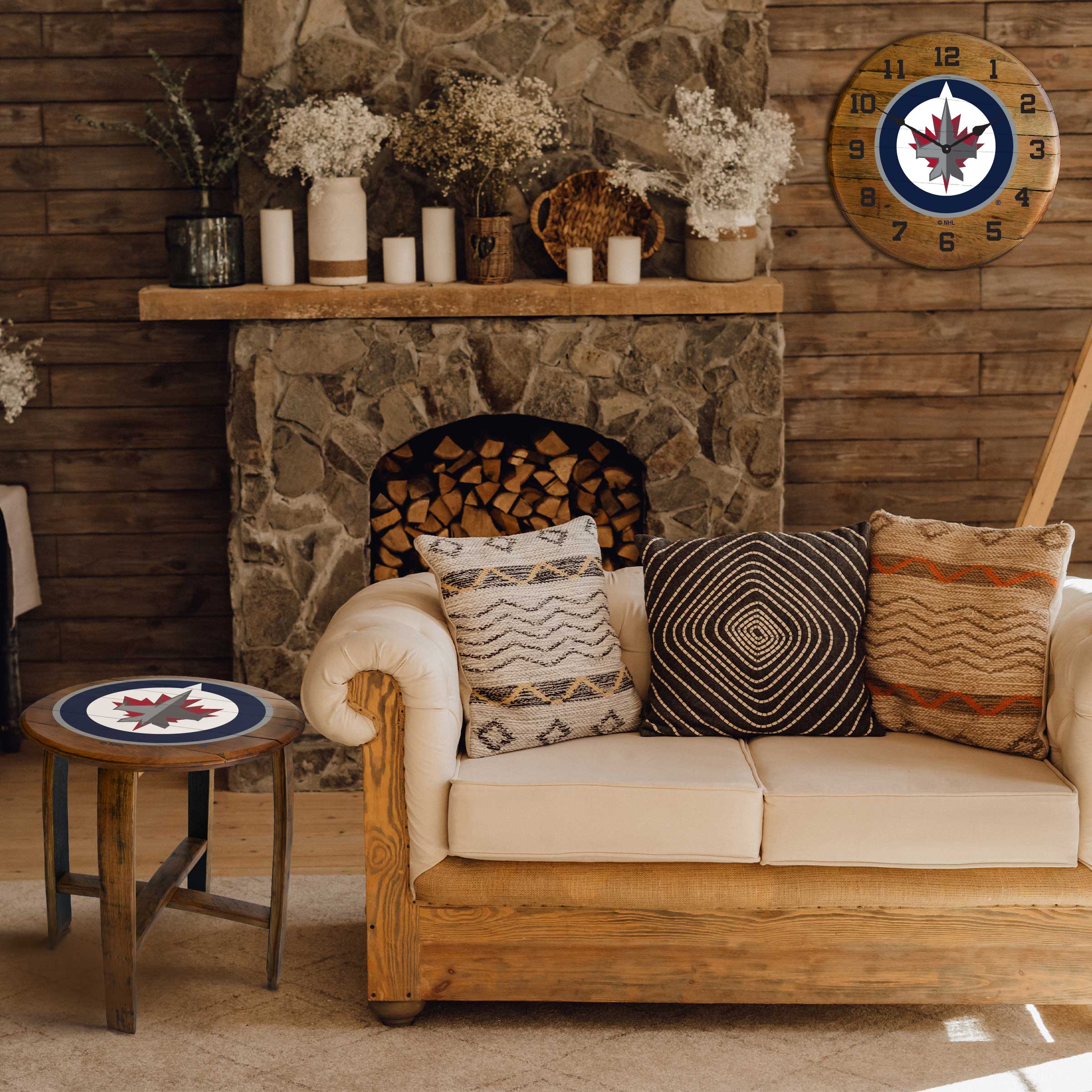 Winnipeg Jets Oak Barrel Clock