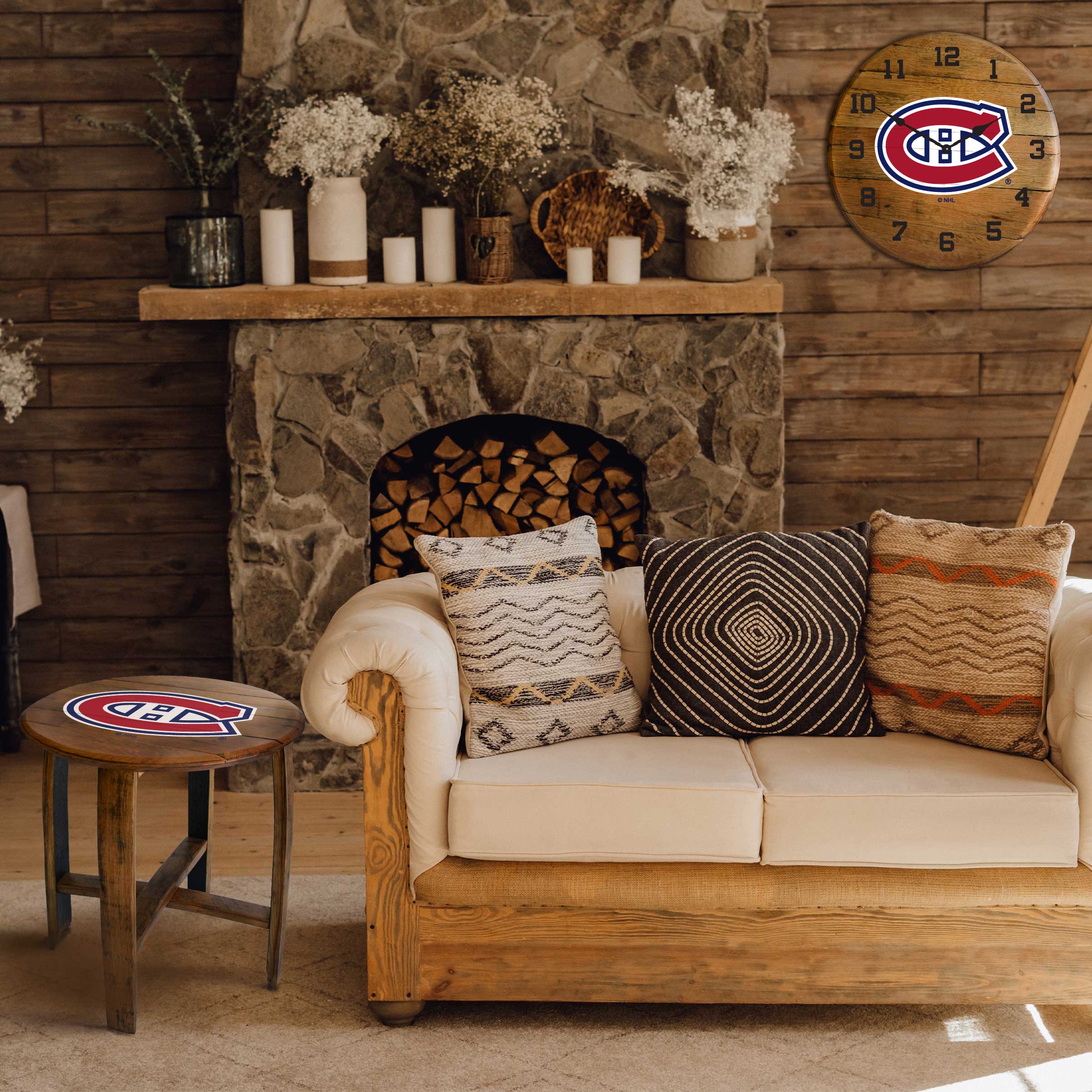 Montreal Canadiens Oak Barrel Clock