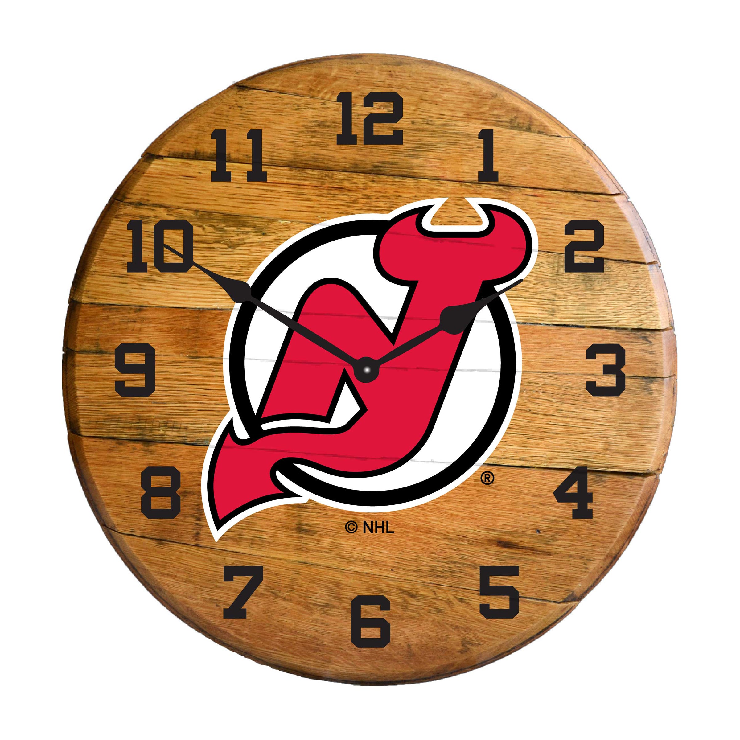 New Jersey Devils Oak Barrel Clock