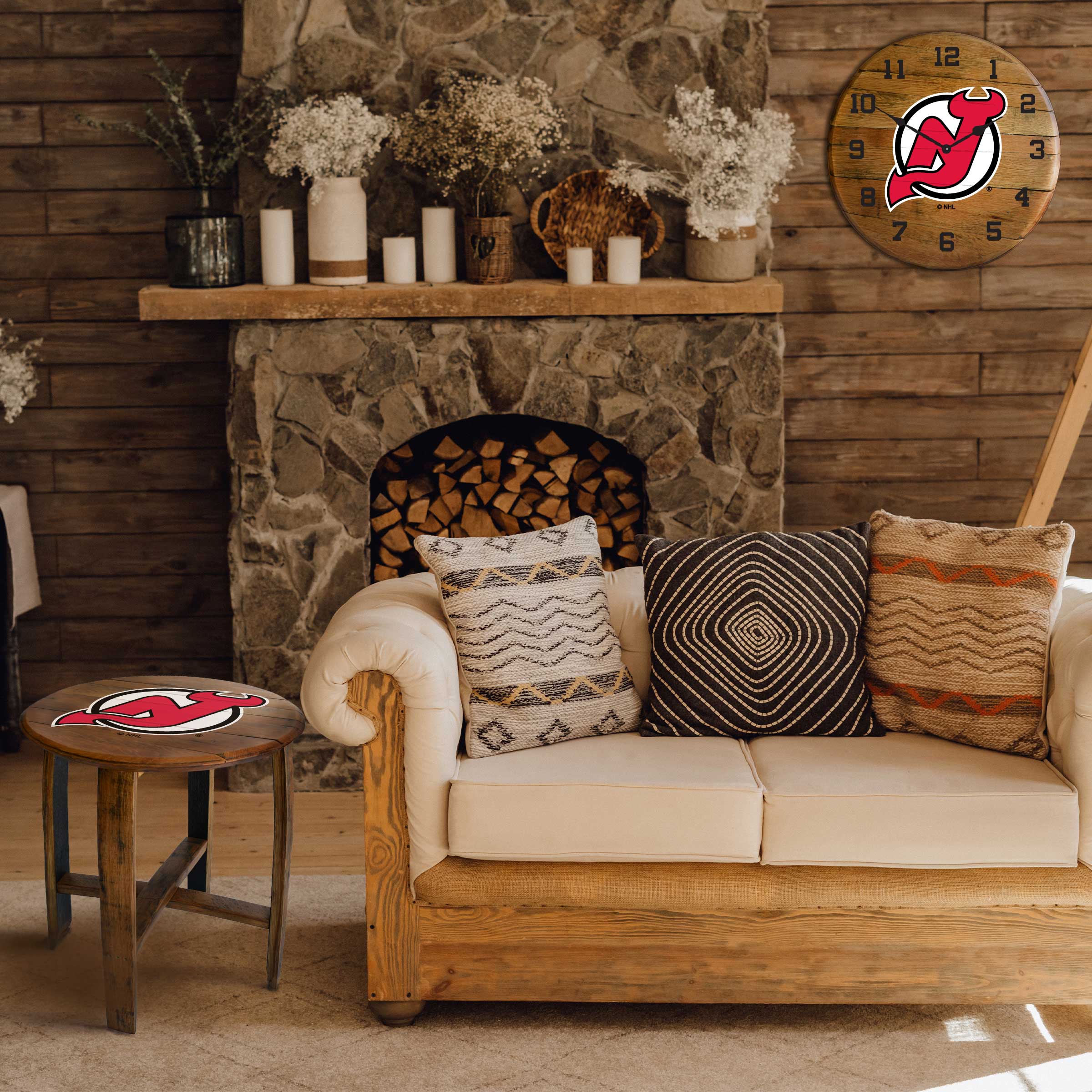 New Jersey Devils Oak Barrel Clock