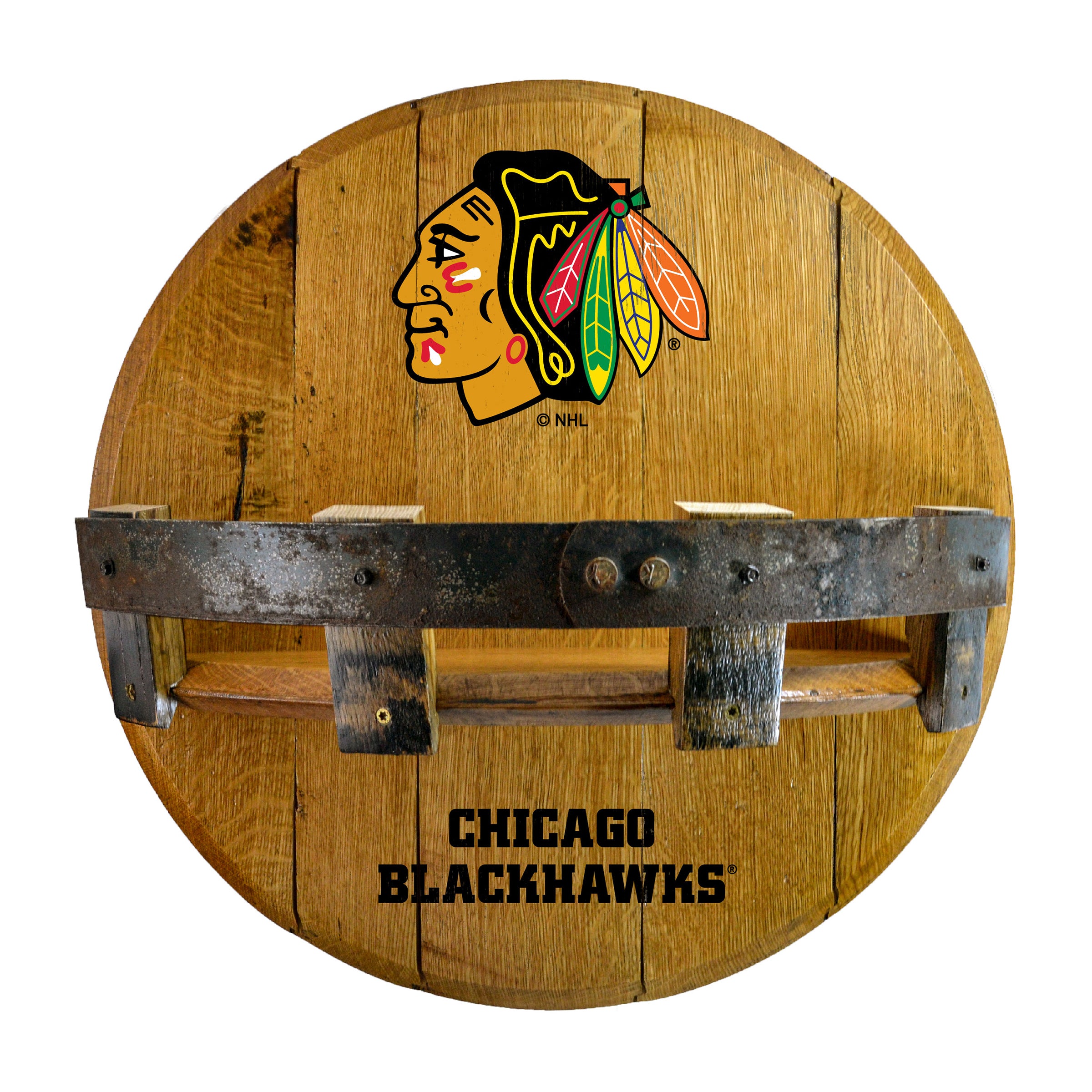 Chicago Blackhawks Oak Bar Shelf