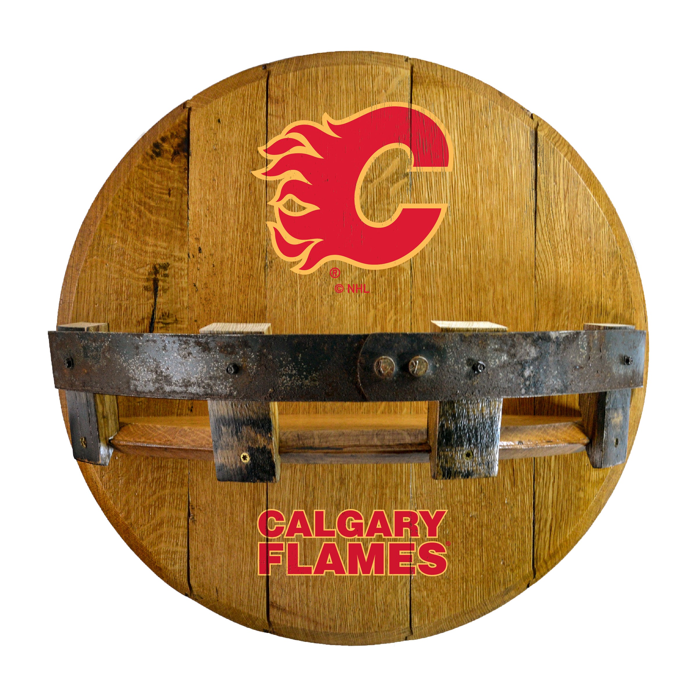 Calgary Flames Oak Bar Shelf