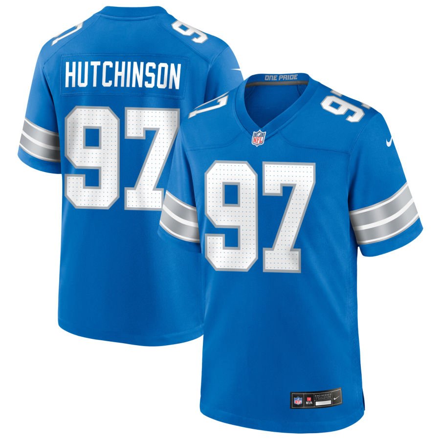 Aidan Hutchinson Men's Nike  Blue Detroit Lions Custom Game Jersey