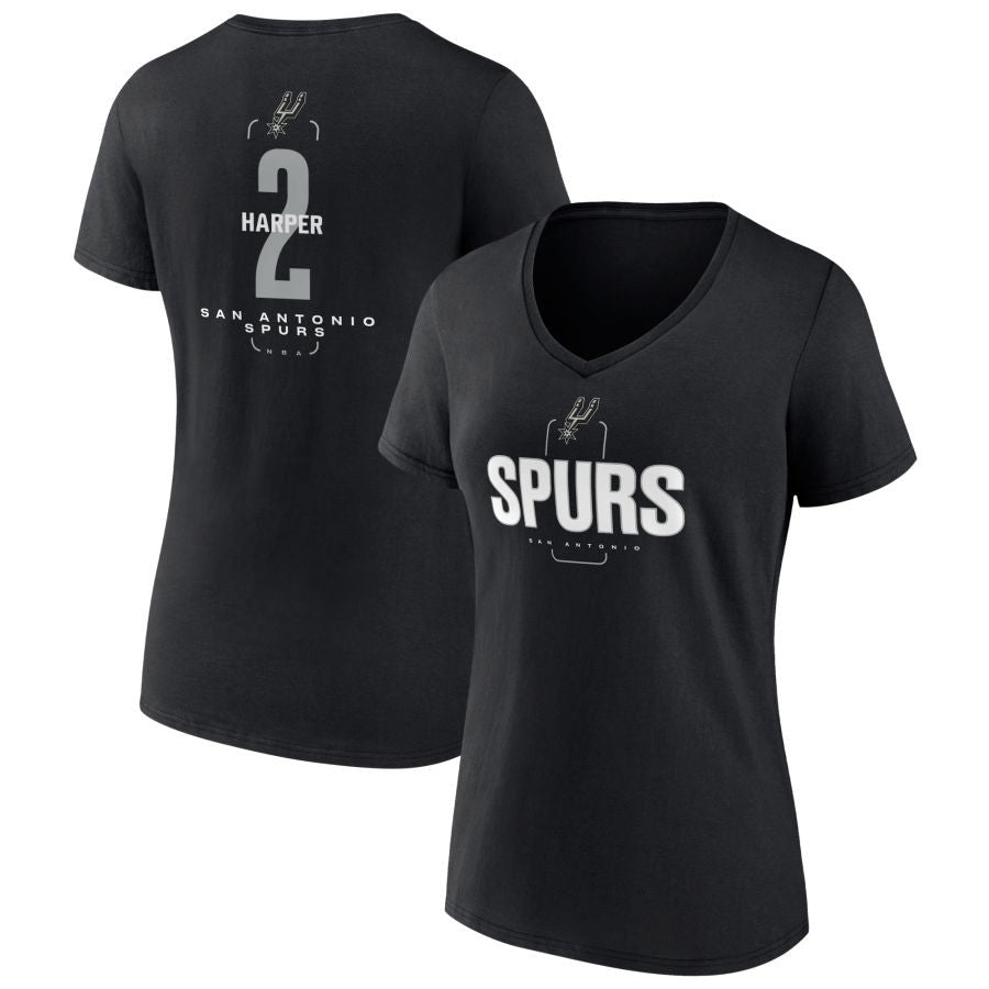 Women's Black San Antonio Spurs Center Court Name & Number Custom V-Neck T-Shirt