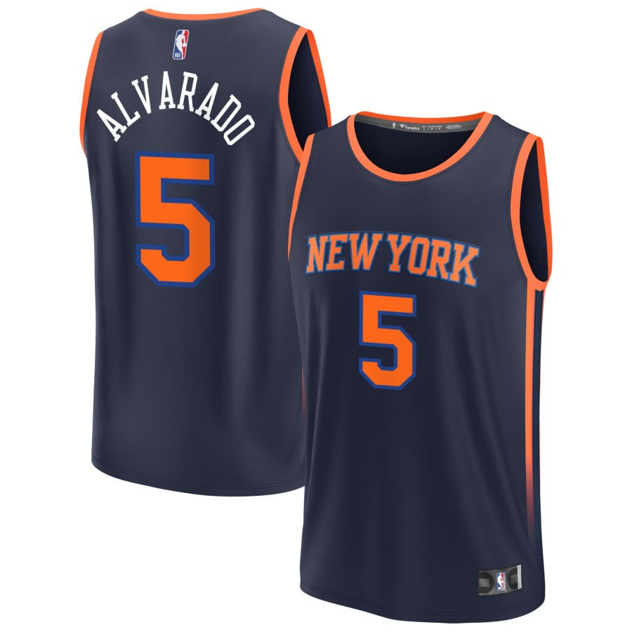 Jose Alvarado Men's Fanatics Navy New York Knicks Fast Break Custom Jersey - Statement Edition