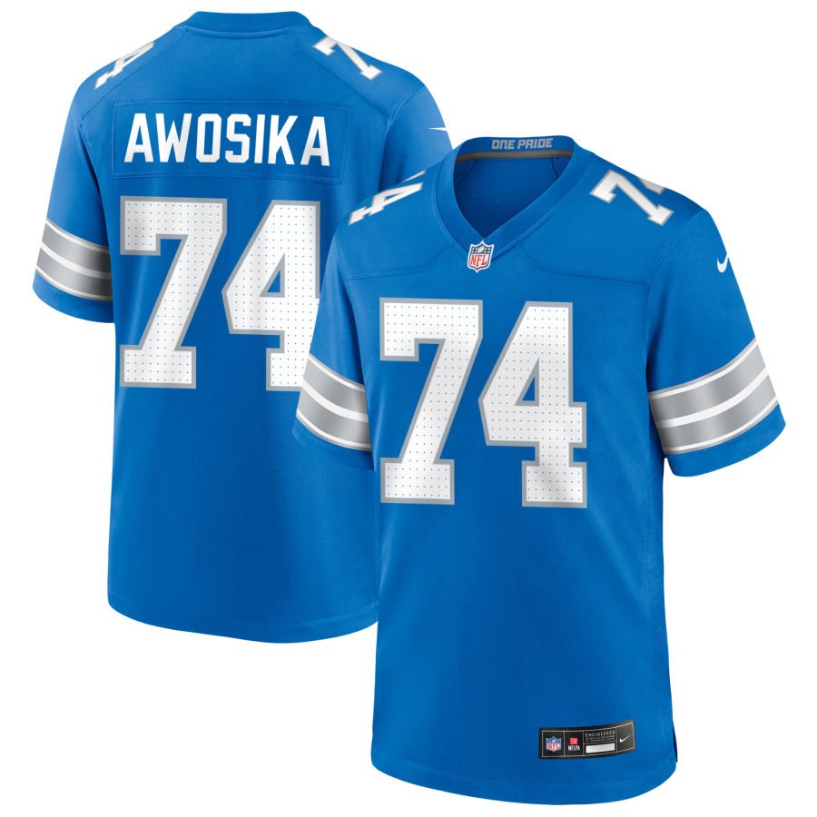 Kayode Awosika Men's Nike  Blue Detroit Lions Custom Game Jersey