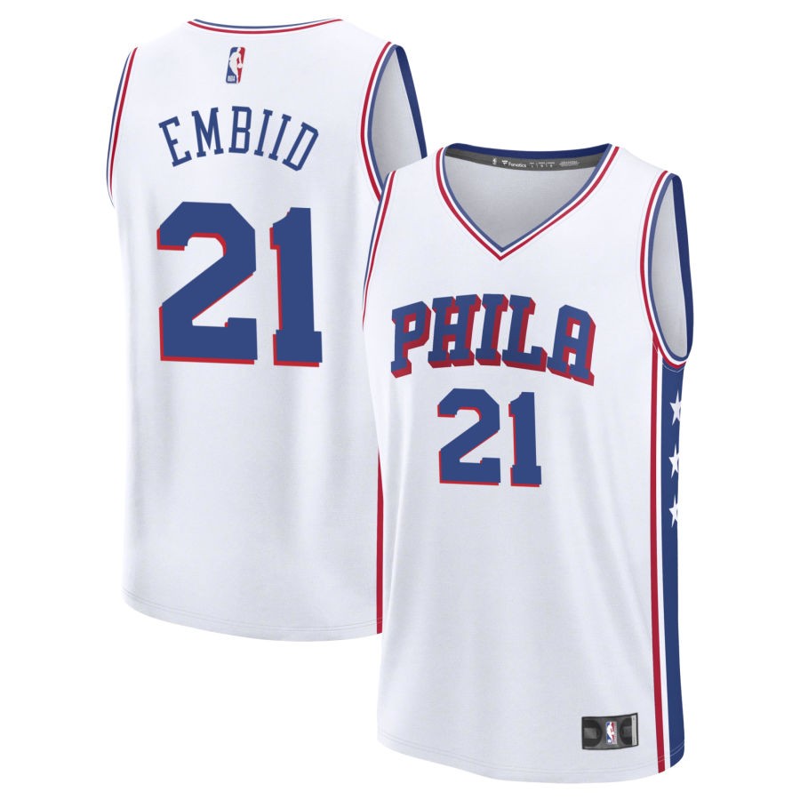 Joel Embiid Youth Fanatics White Philadelphia 76ers Fast Break Custom Replica Jersey - Association Edition