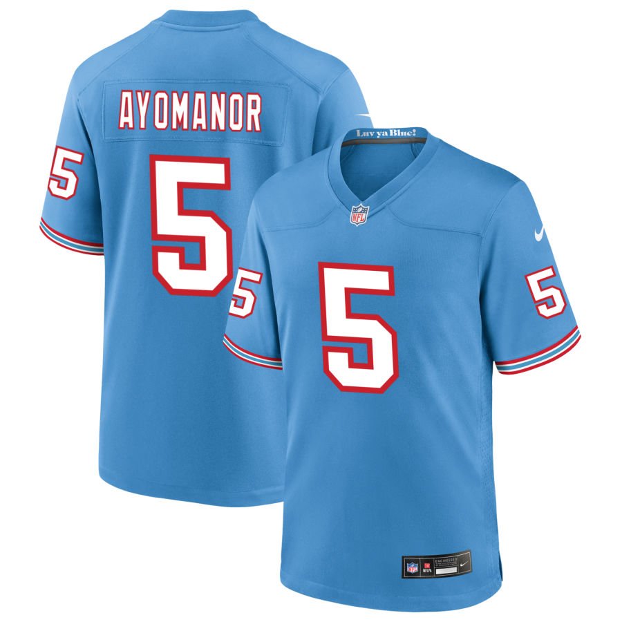 Elic Ayomanor Men's Nike Light Blue Tennessee Titans Oilers Throwback Custom Game Jersey