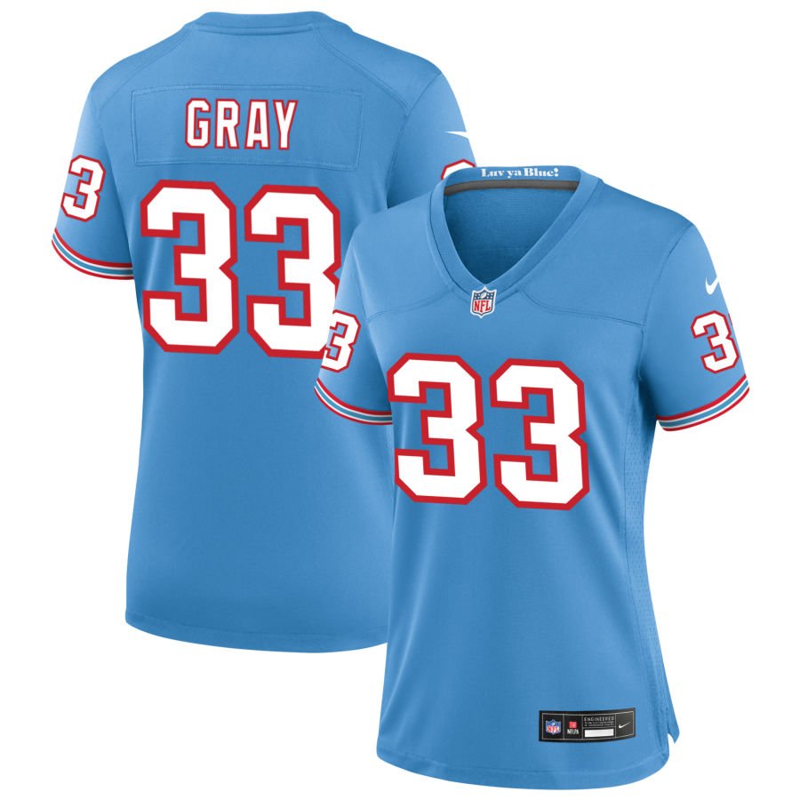 Cedric Gray Women's Nike Light Blue Tennessee Titans Oilers Throwback Custom Game Jersey