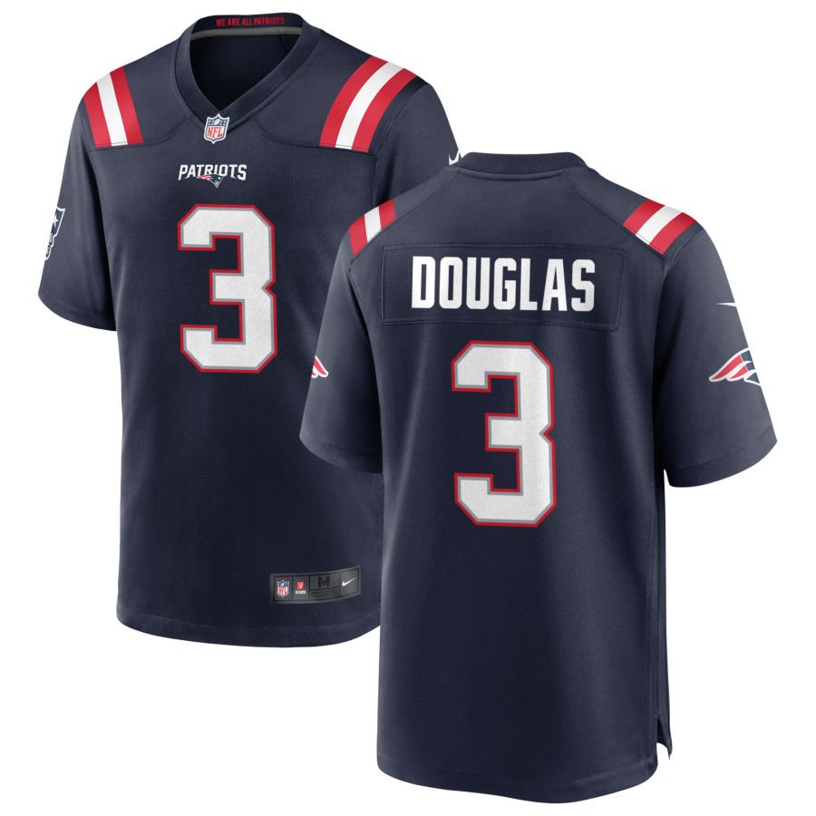 DeMario Douglas Men's Nike New England Patriots Navy Custom Game Jersey
