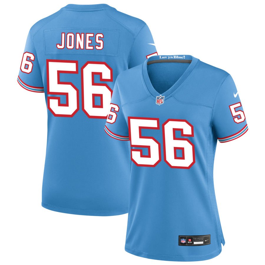 Truman Jones Women's Nike Light Blue Tennessee Titans Oilers Throwback Custom Game Jersey