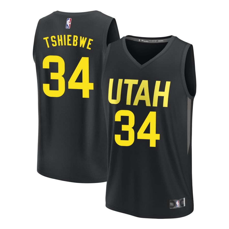 Oscar Tshiebwe Youth Fanatics  Black Utah Jazz Fast Break Replica Custom Jersey - Statement Edition