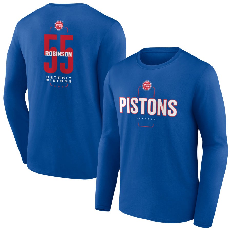 Men's Blue Detroit Pistons Center Court Name & Number Custom Long Sleeve T-Shirt