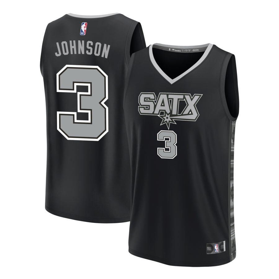 Keldon Johnson Men's Fanatics  Black San Antonio Spurs  Fast Break Custom Replica Jersey - Statement Edition