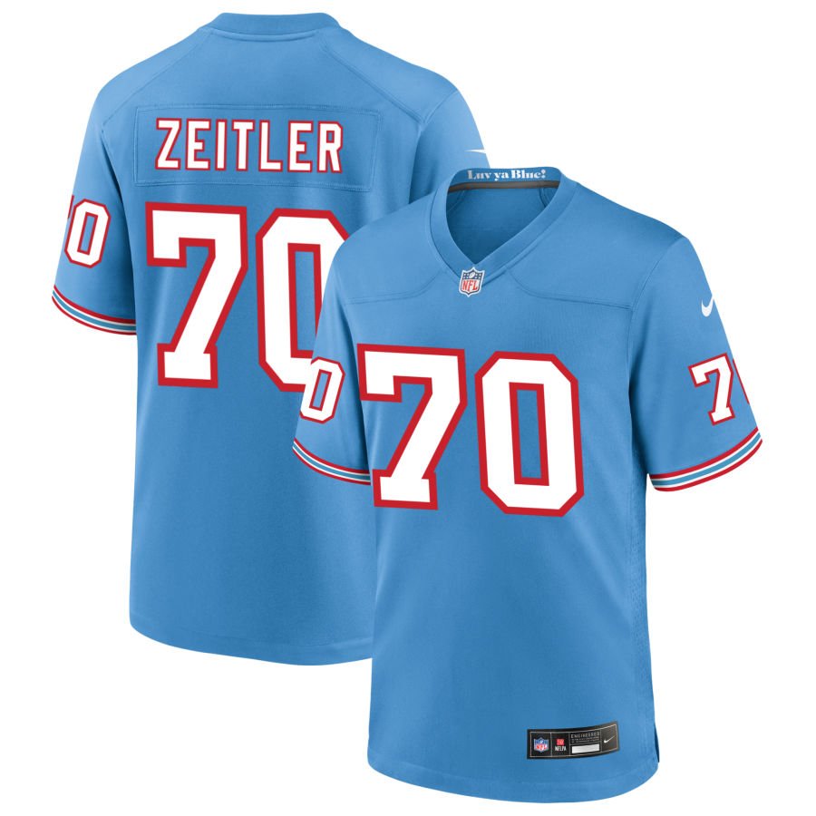 Kevin Zeitler Men's Nike Light Blue Tennessee Titans Oilers Throwback Custom Game Jersey