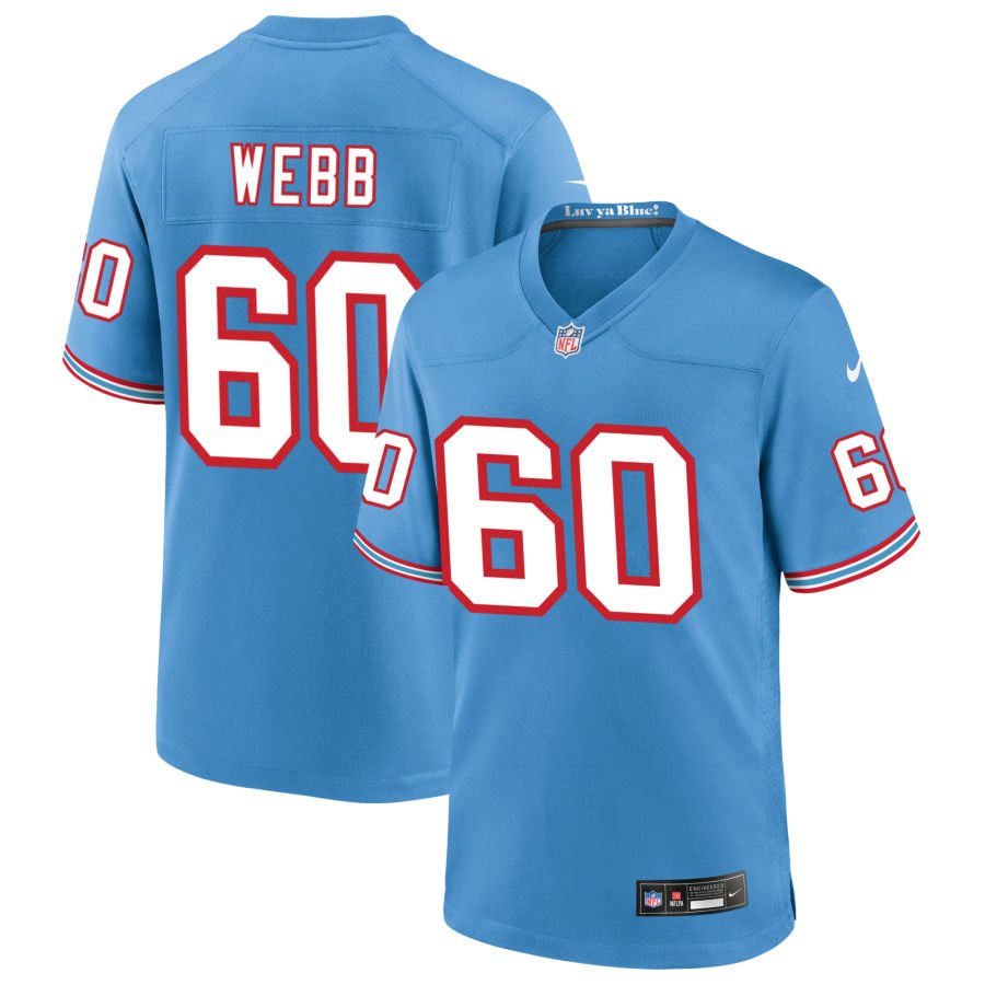 Clay Webb Men's Nike Light Blue Tennessee Titans Oilers Throwback Custom Game Jersey