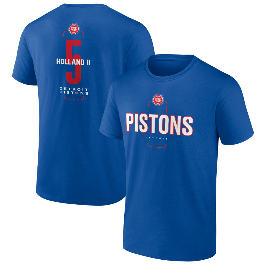 Men's Blue Detroit Pistons Center Court Name & Number Custom T-Shirt