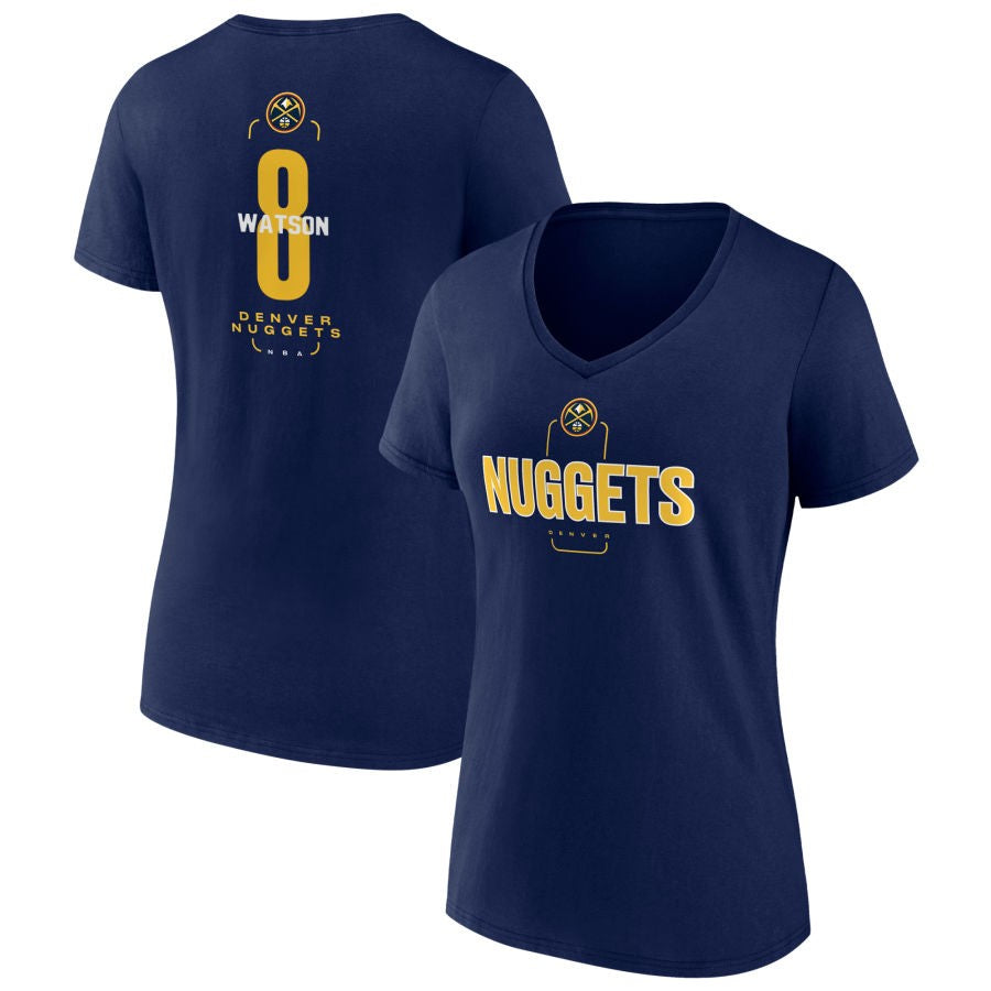 Women's Navy Denver Nuggets Center Court Name & Number Custom V-Neck T-Shirt