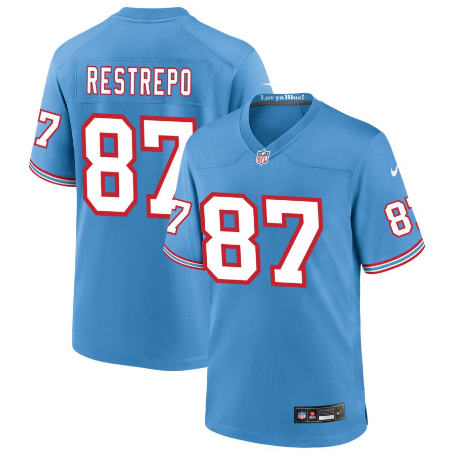 Xavier Restrepo Men's Nike Light Blue Tennessee Titans Oilers Throwback Custom Game Jersey