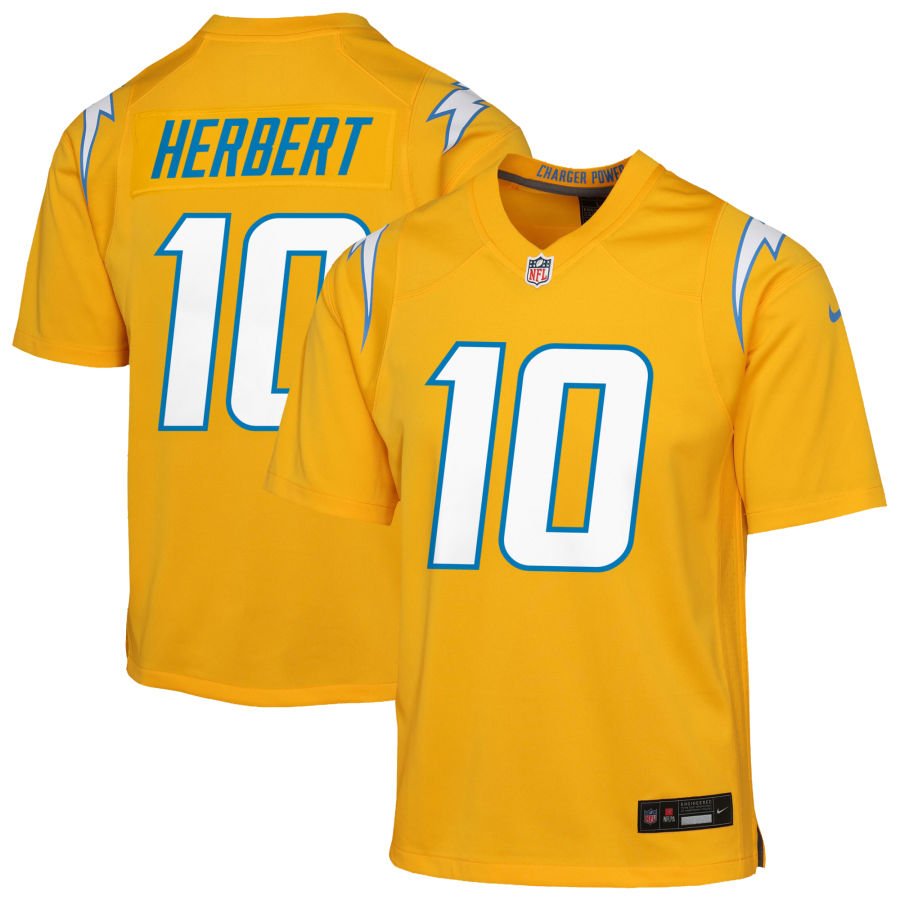 Justin Herbert Youth Nike Gold Los Angeles Chargers Alternate Charger Power Game Custom Jersey