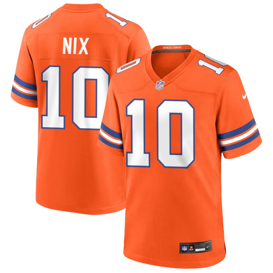 Bo Nix Men's Nike Orange Denver Broncos Mile High Collection 1977 Throwback Custom Game Jersey