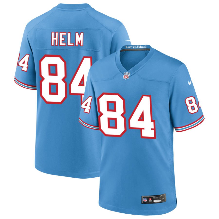 Gunnar Helm Men's Nike Light Blue Tennessee Titans Oilers Throwback Custom Game Jersey