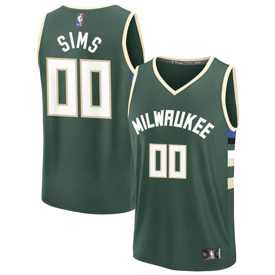 Jericho Sims Men's Fanatics Green Milwaukee Bucks Fast Break Custom Jersey - Icon Edition