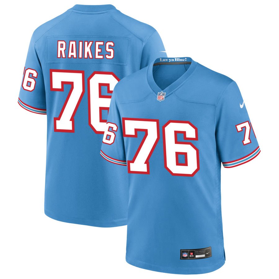 Isaiah Raikes Men's Nike Light Blue Tennessee Titans Oilers Throwback Custom Game Jersey