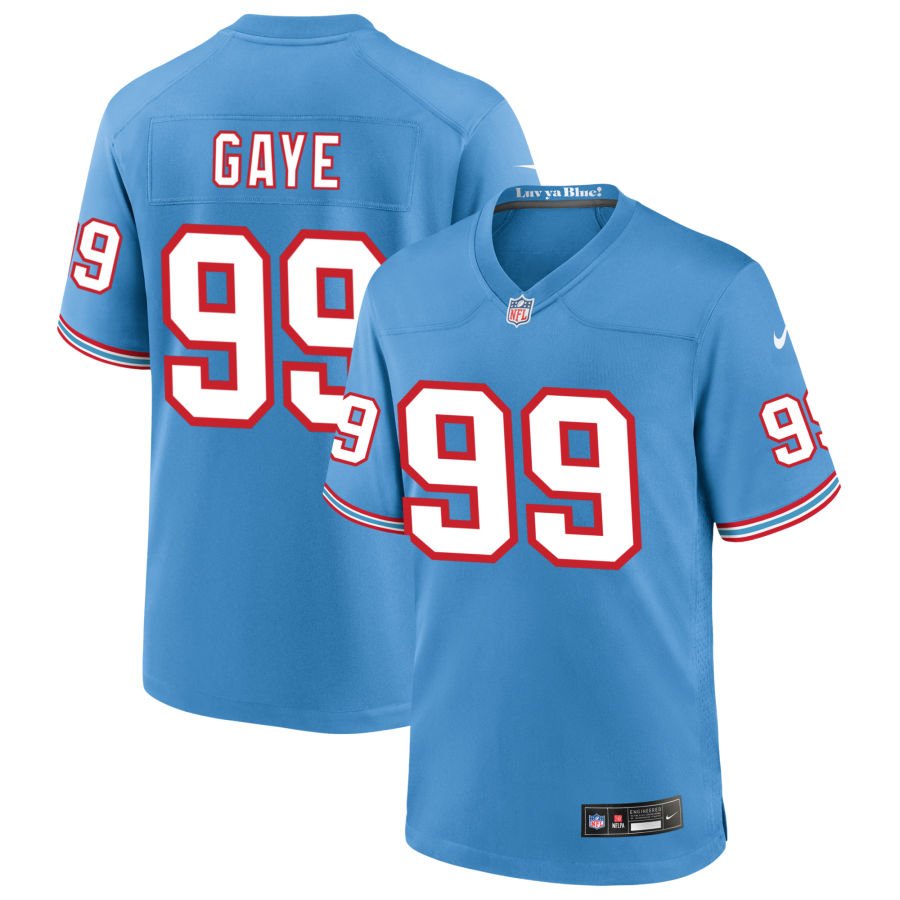 Ali Gaye Men's Nike Light Blue Tennessee Titans Oilers Throwback Custom Game Jersey