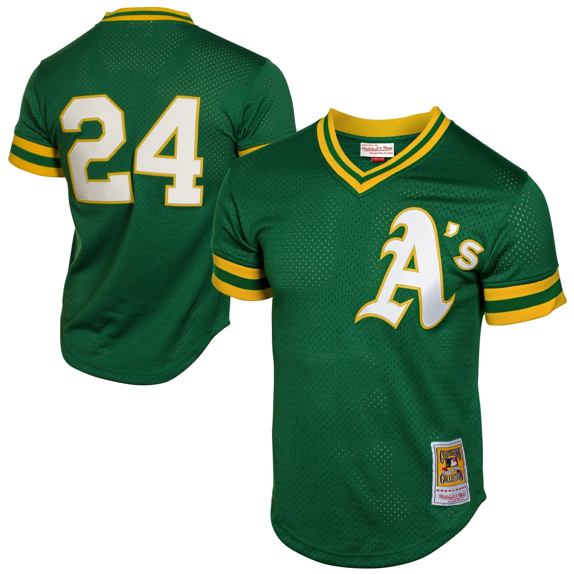 Men's Mitchell & Ness Rickey Henderson Green Athletics Authentic Batting Practice Jersey