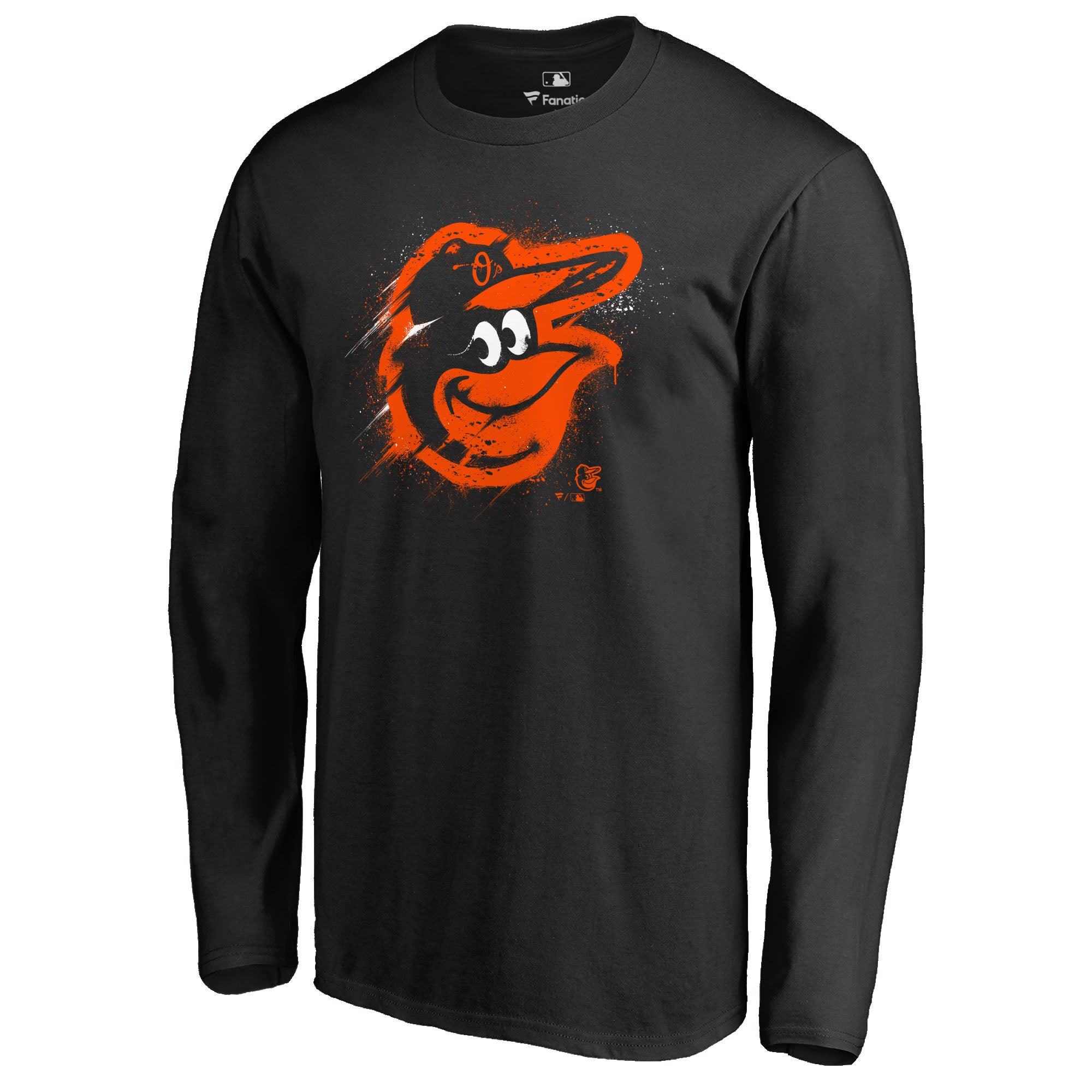 Men's Black Baltimore Orioles Splatter Logo Long Sleeve T-Shirt