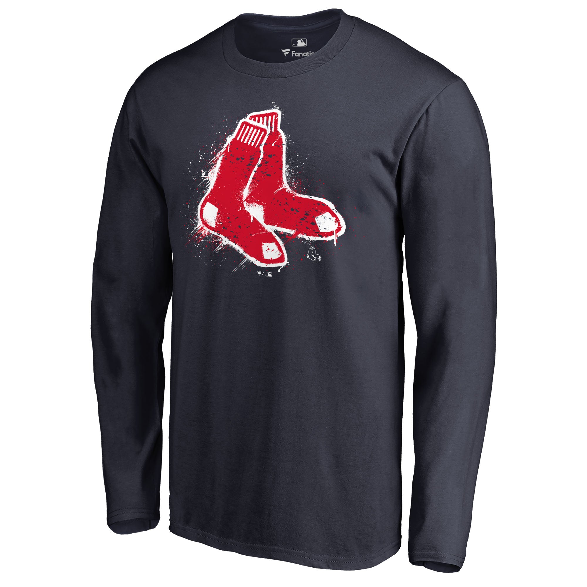 Men's Navy Boston Red Sox Splatter Logo Long Sleeve T-Shirt