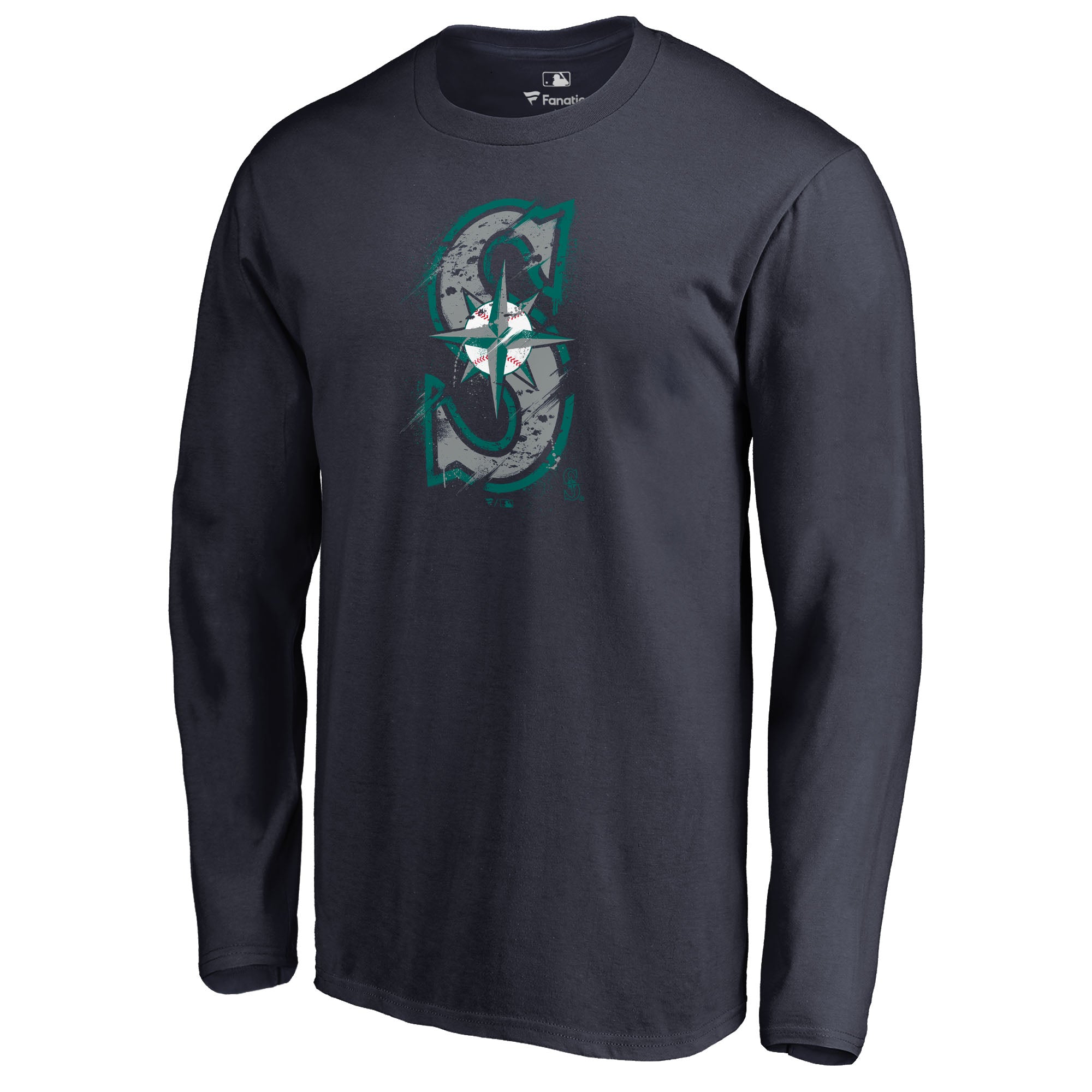 Men's Navy Seattle Mariners Splatter Logo Long Sleeve T-Shirt